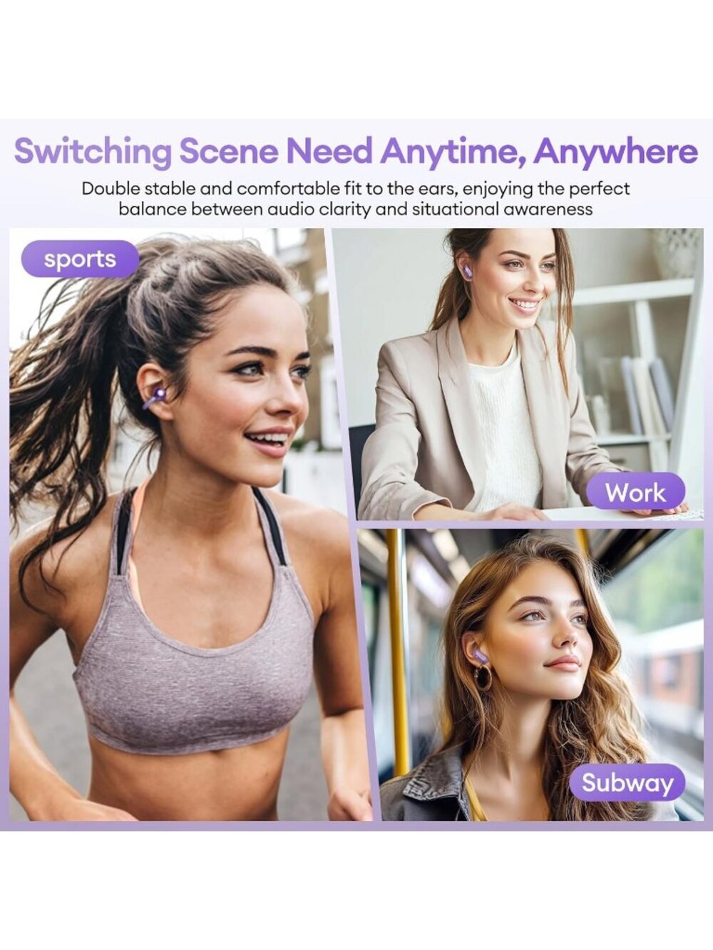 Wireless Purple Clip-On Ultra-long 140H Play Touch Control Bluetooth 6.0 Earbud - Picture 6 of 6